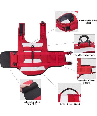Fragralley Medium Dog Life Jacket in Bright Red | Swimming Safety Vest with Rescue Handle and High Visibility | Superior Buoyancy for Summer Adventures - Buy Online on SooperMarket.com