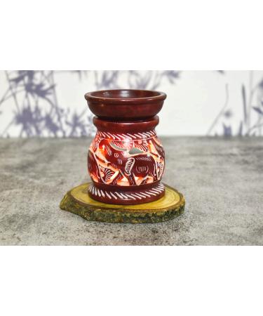 Oil Burner Aroma diffuser | Soapstone Tea Light Holder | Hand Painted Elephant Hand Carved Jali Work | Soapstone | For aromatherapy (design 6) ... (Red Elephant)