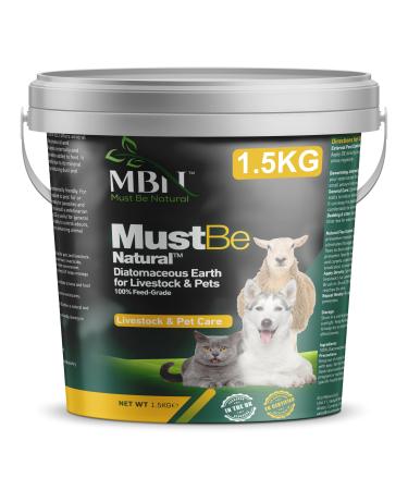 Diatomaceous Earth for Pets & Livestock Cats/Dogs Feed Supplement Natural Dewormer & Digestive Supplement Insecticide Pest Control Lice Mite Flea And Tick Control Solution 1.5kg