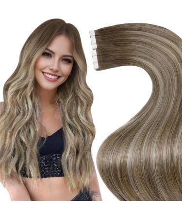 LAAVOO Extensions Real Hair Tape Ombre Blond Tape Extensions Light Brown Balayage Platinblond Glue In Extensions Real hair with band Skin WEFT smooth 40g 20PCs #8/60/8 55cm-20PCs 2.5 #8/60/8