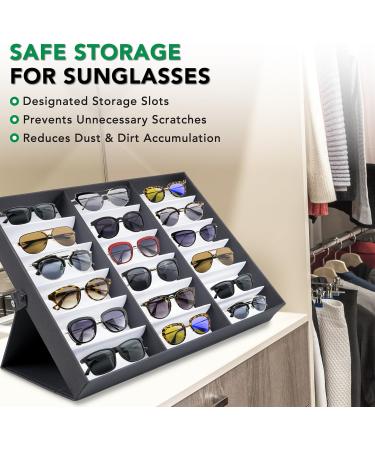 ProSource 18 Slot Sunglasses Organizer Box | Fabric Lined Display Case with Snap Close for Safe Storage - Buy Online on SooperMarket.com