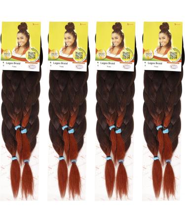X-Pression 60 INCH XPRESSION LAGOS BRAID PRE-PULLED/PRE-STRETCHED Hair Extension 60'' 2 In A Pack (Colour T1/350 Black/Copper Red Mix) Heat Resistant Tangle Free 1 count Black Copper red 1 - Buy Online on SooperMarket.com