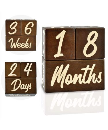 I'm Solid Wood Weekly Monthly Yearly Baby Milestone Age Blocks, Gender Neutral, Newborn Gifts & Keepsakes for Picture Props (3 Pcs / Brown) CreamBrown
