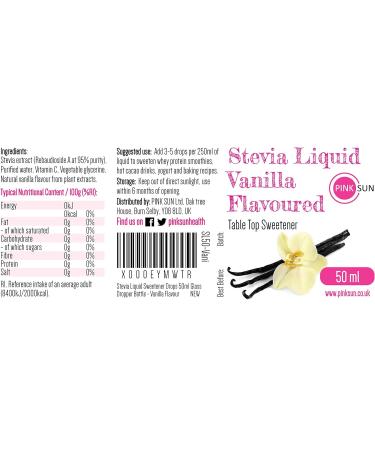 PINK SUN Stevia Vanilla Liquid Sweetener Drops 50ml x 3 - Natural Sugar Alternative - Vegetarian, Vegan, Gluten Free - Zero Calories - Bulk Buy - Buy Online on SooperMarket.com