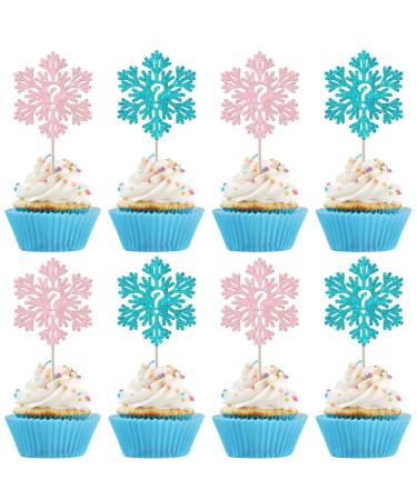 24 Pack Snowflake Gender Reveal Cupcake Toppers Pink Blue Winter Snowflake Cupcake Picks for Baby Shower Winter Wonderland Snowflake Theme Birthday Gender Reveal Party Cake Decorations Supplies 14