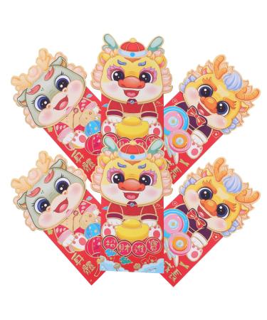 Cabilock 6pcs Envelopes 2024 Zodiac Red Packet Cartoon Red Envelope Red Envelope 2024 Festival Red Envelope Red Luck Money Bag Red Packets Red Money Pocket New Year Gift Storage Paper China