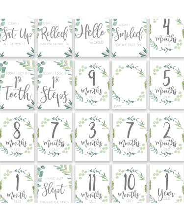 Little Angels Jamboree Baby Milestone Cards Boho Botanical Design- Baby's 1st Year Memory Photo Instagram Props (BMC20)