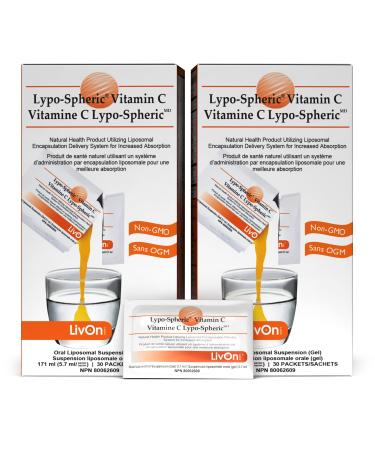Lypo Spheric Vitamin C 2 Cartons (60 Packets) 1 000 mg Vitamin C & 1 000 mg Essential Phospholipids Per Packet Liposome Encapsulated for Improved Absorption 100% Non GMO 30 count (Pack of 2)
