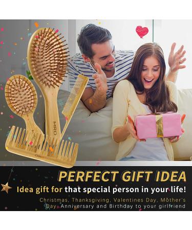 MRD Natural Bamboo Hair Brush Set - Wide-Tooth Paddle Comb for Women Men Kids - Ideal for Thick Thin Curly Dry Hair - No Bristle Detangling Kit - Buy Online on SooperMarket.com