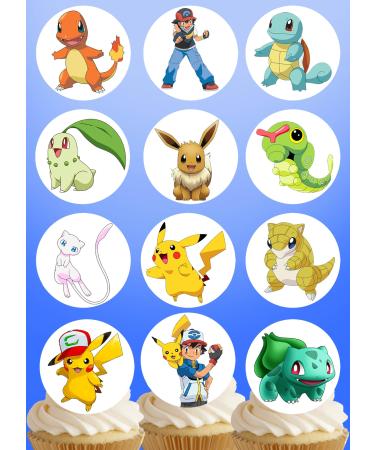 Pre-Cut Pokemon 2A Edible Stand up Wafer Paper Cupcake Toppers Cake Decorations Birthday Party (12)