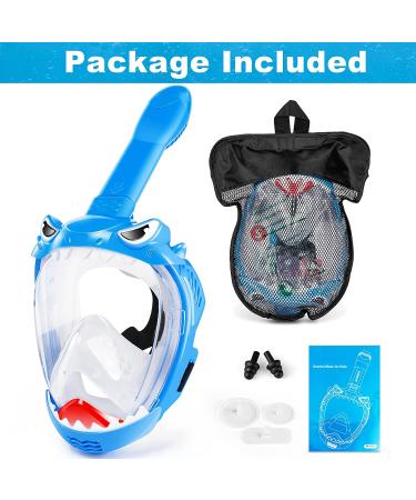 Kids Full Face Snorkel Mask Set - 180 Panoramic View, Anti-Leak/Anti-Fog, Blue - Safe & Foldable Snorkeling Gear for Kids/Adults - Buy Online on SooperMarket.com