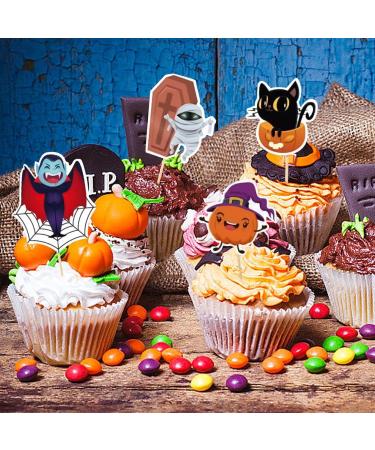 Halloween Cupcake Toppers - Ghost Zombie Pumpkin Witch Castle Halloween Cake Decor For Horror Vampire Parties Birthday Parties Paper Cake Decor Hmltd - Buy Online on SooperMarket.com