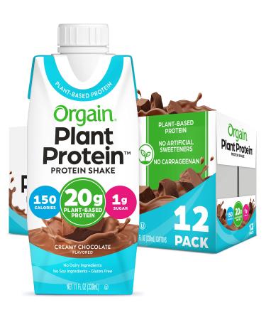 Orgain Vegan Protein Shakes, 20g of Plant Based Protein, Creamy Chocolate - Gluten Free, No Dairy, Soy, or Preservatives, No Added Sugar, 11 Fl Oz, 12 Count (Packaging May Vary)