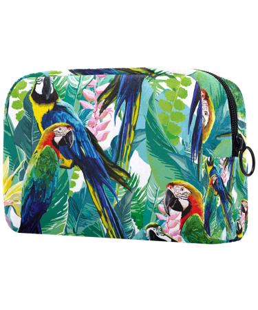 Cosmetic Bag Toiletry Bag Travel Bag Painted Parrot Tropical Plants Green
