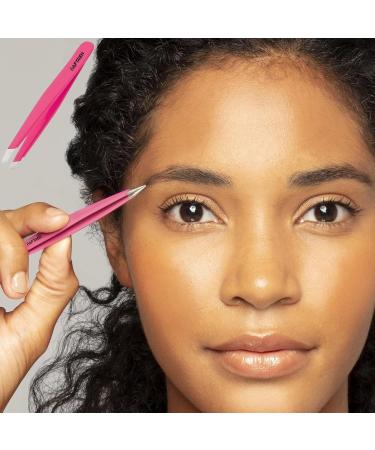 Wide Grip Slant Tweezers - German Stainless Steel - Hand-Filed Slanted Tips for Ultra-Precision - Tweezers for Eyebrows and Nose/Ear/Facial Hair - Professional Grade (Pink) - Buy Online on SooperMarket.com