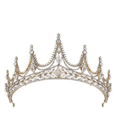 SWEETV Tiaras and Crowns for Women  Wedding Tiara for Bride  Birthday Crown for Adult  Rhinestone Hair Accessories for Quinceanera Pageant Prom Gold