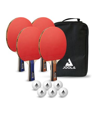 JOOLA Advanced Table Tennis Paddle Set - Includes 4 Ping Pong Paddles, 6 3-Star Ping Pong Balls & Carrying Case - for Intermediate Competitive Matches, Ideal for Teens, Adults, & High Volume Play