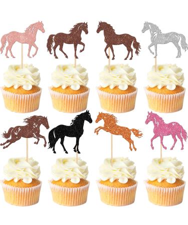Rsstarxi 24 Pack Horse Cupcake Toppers Horse Cake Decoration Animal Horse Cupcake Picks for Horse Racing Party Equestrian Themed Birthday Baby Shower Party Decorations Multi
