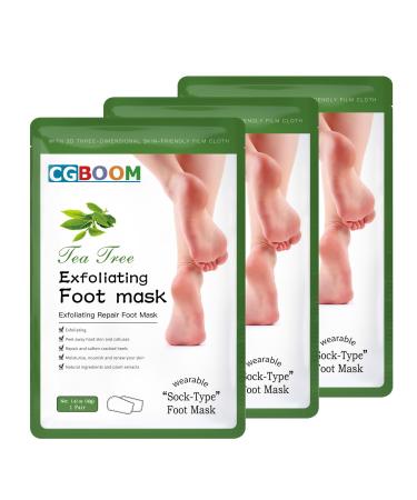 3 Pairs Foot Peel Mask Tea Tree Foot Exfoliating Mask Socks Calluses Remover Dead Skin Moisturizing Feet Peeling Mask for Dry Skin Cracked Heels Foot SPA Socks for Women and Men