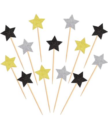 120 Pcs Star Cupcake Toppers Happy New Year Glitter Black Gold and Silver Star Cake Topper Picks Toothpick Toppers New Year Photo Props for New Year Party Supplies (Star) - Buy Online on SooperMarket.com