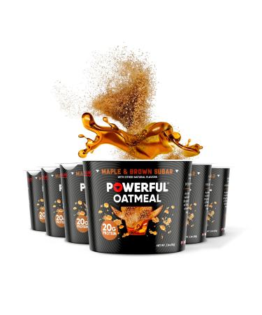 POWERFUL, Instant Oatmeal, 20g Protein, Kosher, Low Sugar, Old Fashioned Oats and Low Carb Cereal (Maple & Brown Sugar, Protein Oatmeal, 6 Pack) Maple Brown Sugar