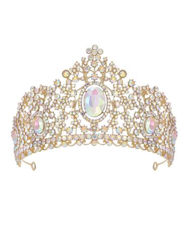 SWEETV Tiaras and Crowns for Women  Iridescent Crystal Queen Crown  Aliza Quinceanera Crown Wedding Tiara for Bride Princess Headpieces Birthday Pageant Prom  Gold AB Crystal-2