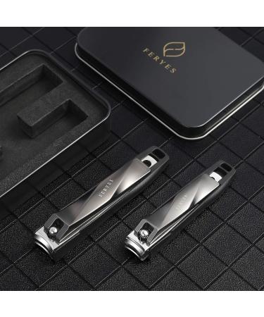 FERYES Nail Clippers Set - Stainless Steel Clippers with Catcher, 2 PCS for Fingernails and Toenails - Includes Black Metal Case - Buy Online on SooperMarket.com