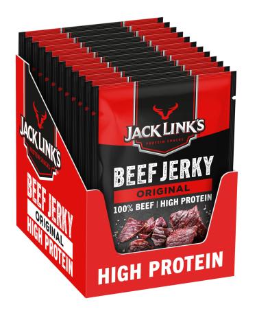 Jack Link's Beef Jery Original - 12 Sack (12 x 60g) - High -quality meat snack - slightly smoky aroma - high protein snack - perfect for on the go in the office or in Sport Original 60 g (12 Pack)