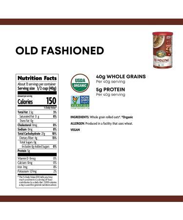 Natures Path Organic Whole Grain Rolled Oats 18oz Canister (Pack of 6) | Non-GMO, 40g Whole Grains, 5g Protein | Perfect for Baking & Breakfast - Buy Online on SooperMarket.com