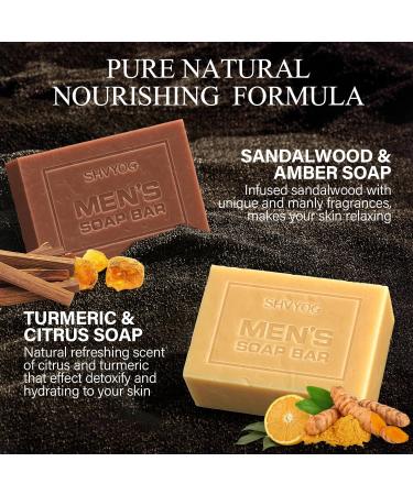 4-Piece Natural Men's Soap Set | Handmade Deep Cleaning & Moisturizing - Sandalwood Amber Mint Charcoal Turmeric - Buy Online on SooperMarket.com