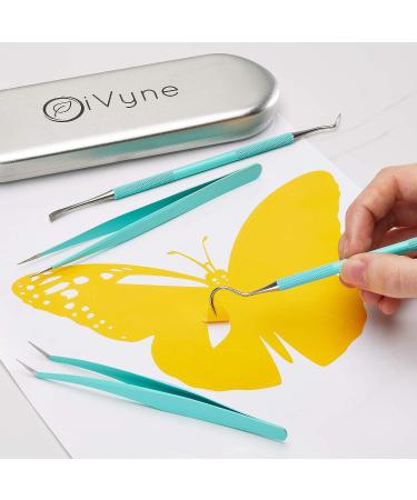 iVyne Light Blue Premium Vinyl Weeding Tool Kit - Precision Stainless Steel Weeder with Tweezers - Crafting Set for Easy Vinyl Projects - Buy Online on SooperMarket.com