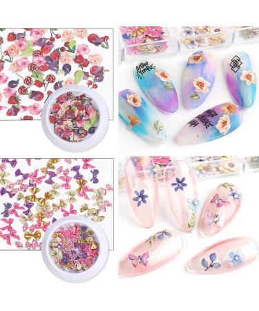 300Pcs 3D Wood Pulp Flower Nail Art Charm Set for DIY Crafting - Nail Charms Butterfly and Bow Design - S1 - Buy Online on SooperMarket.com