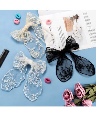 PAGOW 3PCS Lace Bow Hair Clips Set - Korean-Style Flower Barrettes for Women and Girls (White, Black, Beige) - Buy Online on SooperMarket.com