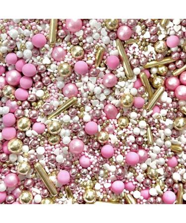 Metallic gold pink white sprinkle mix hearts Sprinkles for cupcake cookies cake toppers pearls balls 100s and 1000s birthday decoration cake cupcake topper PINK PRINCESS