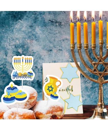 Whaline 48Pcs Happy Hanukkah Cupcake Topper Menorah Star Gnome Cupcake Picks Blue Chanukah Food Picks for Cake Decoration Party Supplies - Buy Online on SooperMarket.com