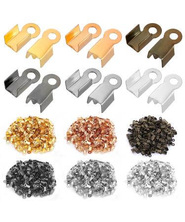 ASTER 1200 Pieces Fold Over Cord Ends Terminators Crimp End Tips Leather Ribbon Ending Clasp Tips Jewelry Connector for Necklace Bracelet Jewelry Making