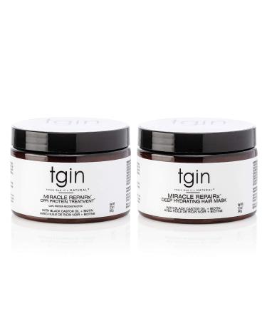 tgin Miracle RepaiRx Strengthening Reconstructor And Mask Duo -12 oz for Damaged Hair - Shampoo and Conditioner Set - High Porosity - Repair - Protect - Restore