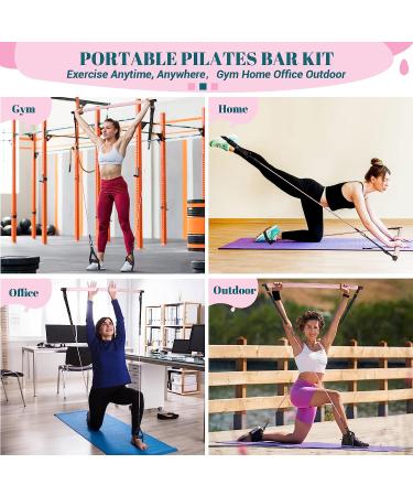 Multifunctional Pilates Bar Kit with Resistance Bands | Portable Home Gym Set for Women | Full Body Workouts | Heavy-Duty Metal Adjustment Buckle | Pink - Buy Online on SooperMarket.com