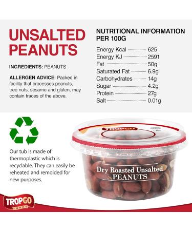 Tropgo Roasted Unsalted Peanuts 200g Tub - Peanuts in Resealable and Recyclable Tub - Wholesome Trail Mix with Fibre Protein and Essential Minerals - Healthy Nuts for All Ages - Buy Online on SooperMarket.com