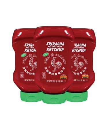 Huy Fong Hot Sriracha Chili Sauce Tomato Ketchup, Gluten Free, 20 Ounce Squeeze Bottles, 3-Pack