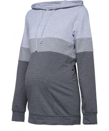 Happy Mama Nursing Hoodie - Women's Breastfeeding Maternity Clothes - Color Block Design - Light Grey Melange & Grey Melange & Graphite Melange - Buy Online on SooperMarket.com