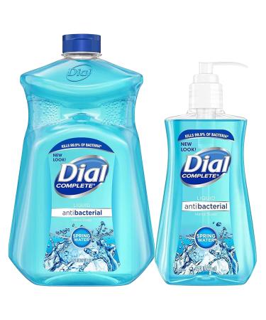 Dial Liquid Hand Soap Refill Combo Moisturizing Antibacterial Hand Wash 7.5 Oz Pump Bottle + 52 Oz Refill for all Skin Types (Spring Water)