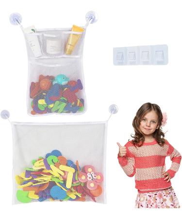 Baby Toy Organiser for Bath LauCentral 2 Set Quick Dry Storage Net for Mesh Bath Toys Care Shower Organiser Bag for Toddlers Kids Bath Games Learning with 4 Adhesive Hooks and 4 Suction Cups