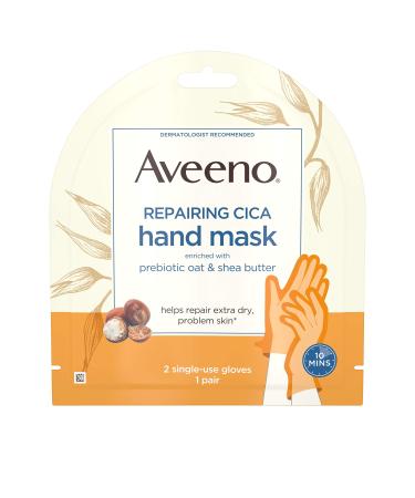 Aveeno Repairing CICA Hand Mask with Prebiotic Oat and Shea Butter for Extra Dry Skin, Paraben-Free and Fragrance-Free, 1 Pair of Single-Use Gloves (Pack of 5)