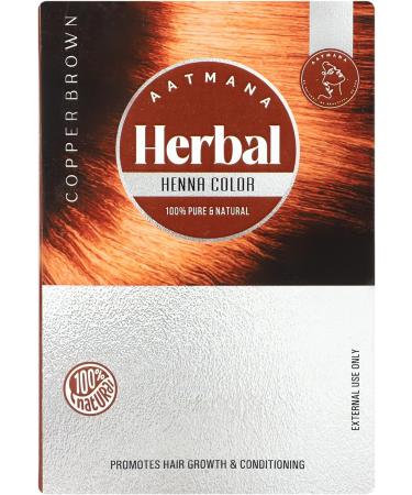AATMANA Herbal Copper Brown Henna Hair Color 100g | Natural Hair Dye with 9 Herbs for Men & Women | Makes Hair Soft & Shiny - Buy Online on SooperMarket.com