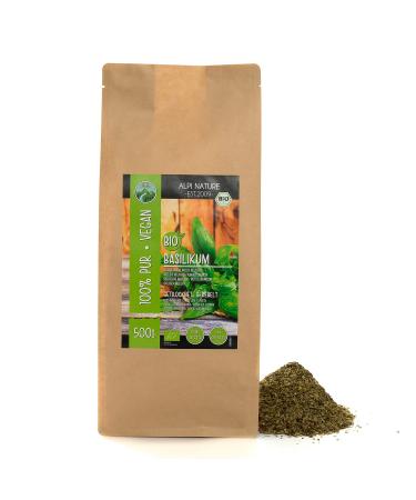 Dried organic basil (500g 1.1lb) rubbed basil gently dried from controlled organic cultivation gluten-free lactose-free laboratory-tested vegan 100% natural with no additives 500 GR (1.1lb)