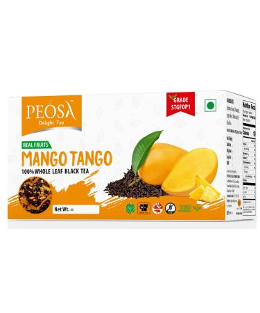 Peosa Delight Tea - Mango Tango 100% Whole Loose Leaf Black Tea Alphonso Mango - Pineapple - Apple Hot & Iced Tea Natural Exotic Fruits Black Tea Leaf Blend 3.52 oz Box 40 cups.