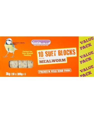 Suet To Go Mealworm Suet Block Wild Bird Treat 300 g ( Pack of 10)
