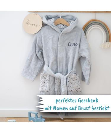 Wolimbo Personalized Children's Bathrobe - 100% Cotton Baby Bathrobe with Embroidered Name & Star Motif (Size 86-92 Light Grey) - Buy Online on SooperMarket.com