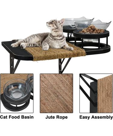 Cat Hammock & Wall Shelves with 3 Steps, Perches, and Food Shelf - Climbing, Scratching Post, and Plush Covered Steps for Indoor Cats - Black - Buy Online on SooperMarket.com